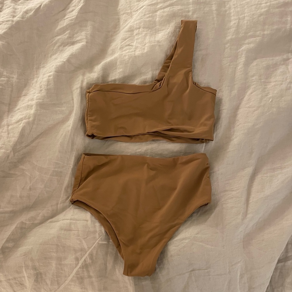 Aexae swim one shoulder high rise bikini set